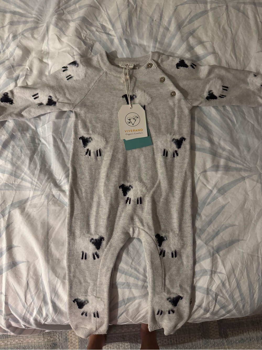 Viverano Organics Furry Sheep Knit Baby Jumpsuit 3-6M NWT